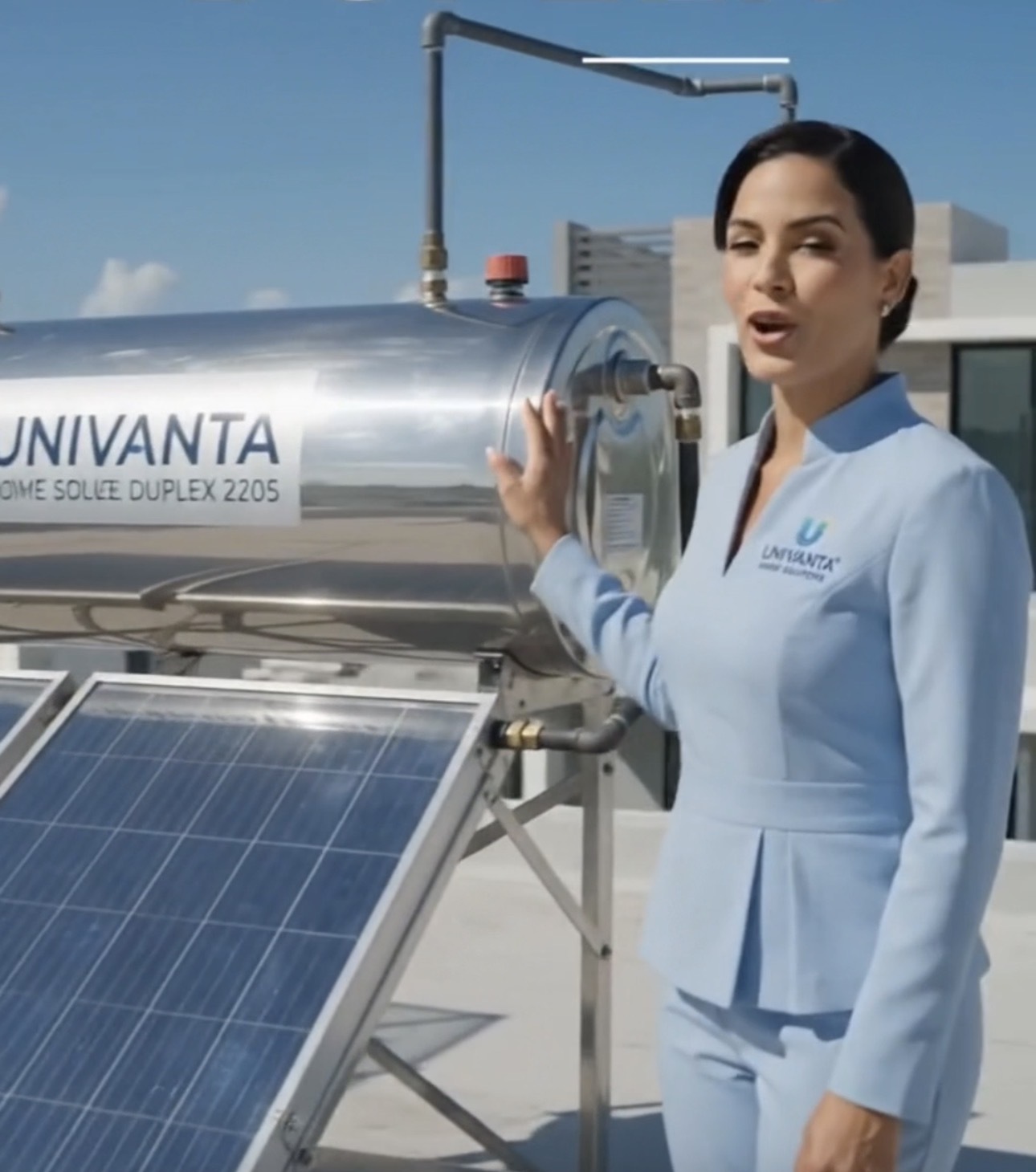 Calentador solar Univanta Duplex 2205 instalado en techo con colectores solares